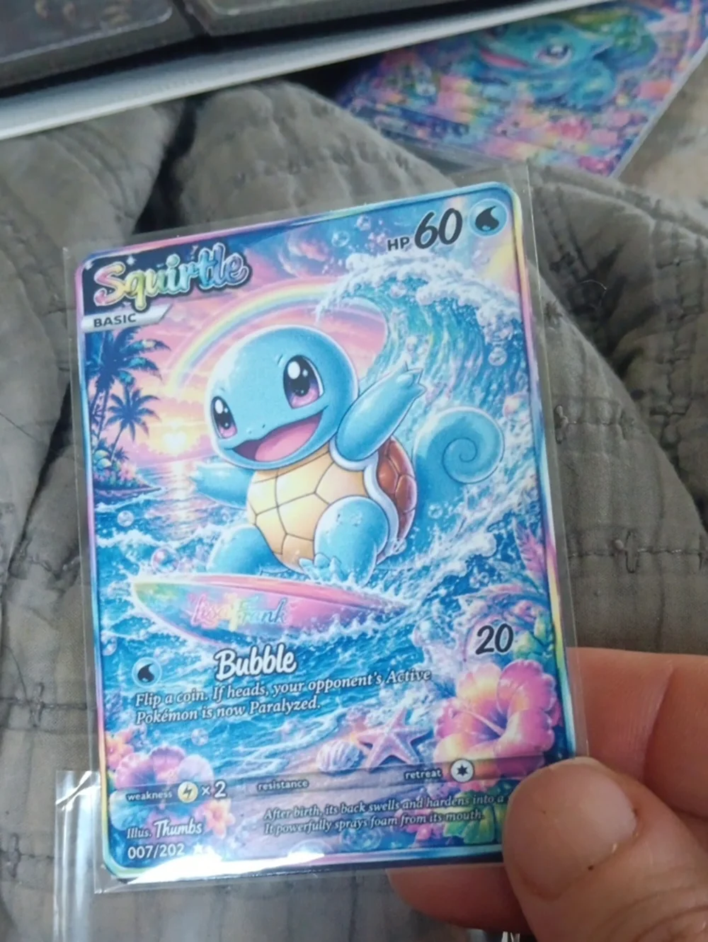 Pokemon Squirtle Holographic Surfing Card - Blue, Pink, Purple